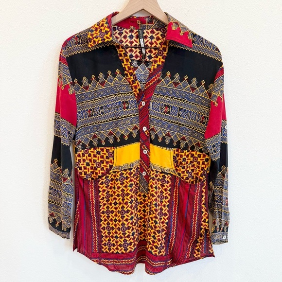 Plenty By Tracey Reese Women’s Vibrant Tribal Printed Button Down Blouse Size XS - Picture 1 of 15
